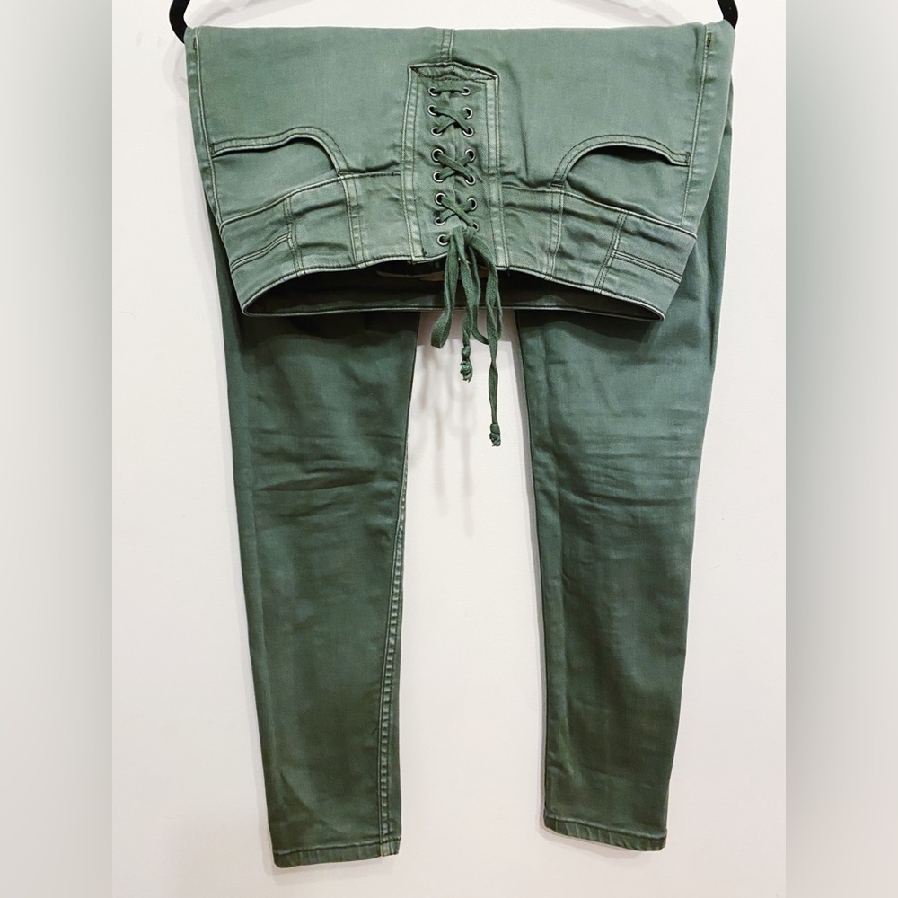 Free People CRVY army green high-waisted jeans size 27